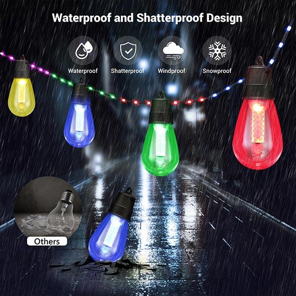 Flacchi 46FT Smart S14 Outdoor String Lights, Bluetooth APP Control, Remote Dimmable Waterproof Shatterproof Patio Lights for Backyard, Party, Holiday Decor
