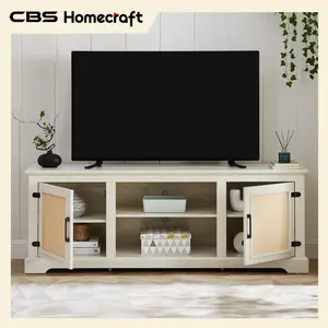 Farmhouse Rattan TV Stand Console Table for TVs up to 70 Inches with 2 Storage Shelves & 2 Natural Rattan Door Cabinets wayfair dresser