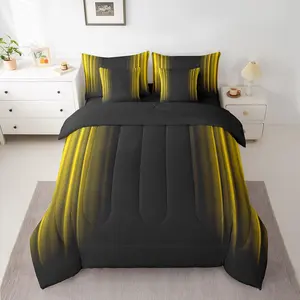 Geometric Abstract Ombre Bedding Bed Set,Men Adults Teens,Yellow and Black Striped Comforter Set with Sheets,Boys Girls Simple Modern Bed in a Bag