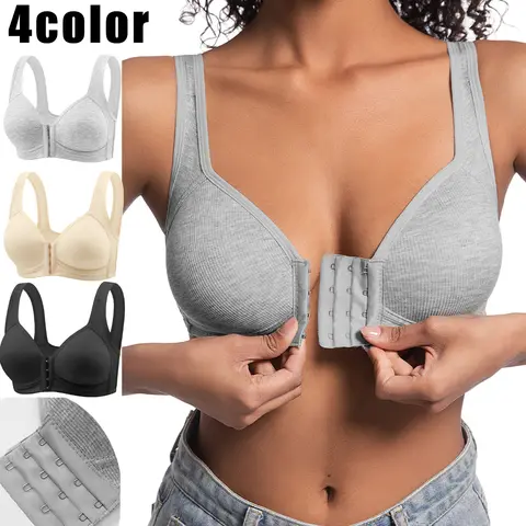 EssElegance Women's Wire-Free Push-Up Bras (2/3/4PCS) - Adjustable Front Closure, Cross-Back Design, Seamless, Side Support, Comfortable Plain, Cold Wash, Flexible Front-To-Back Everyday Bras for Spring-Summer Daily Wear (Not for Intense Workouts), Bras F