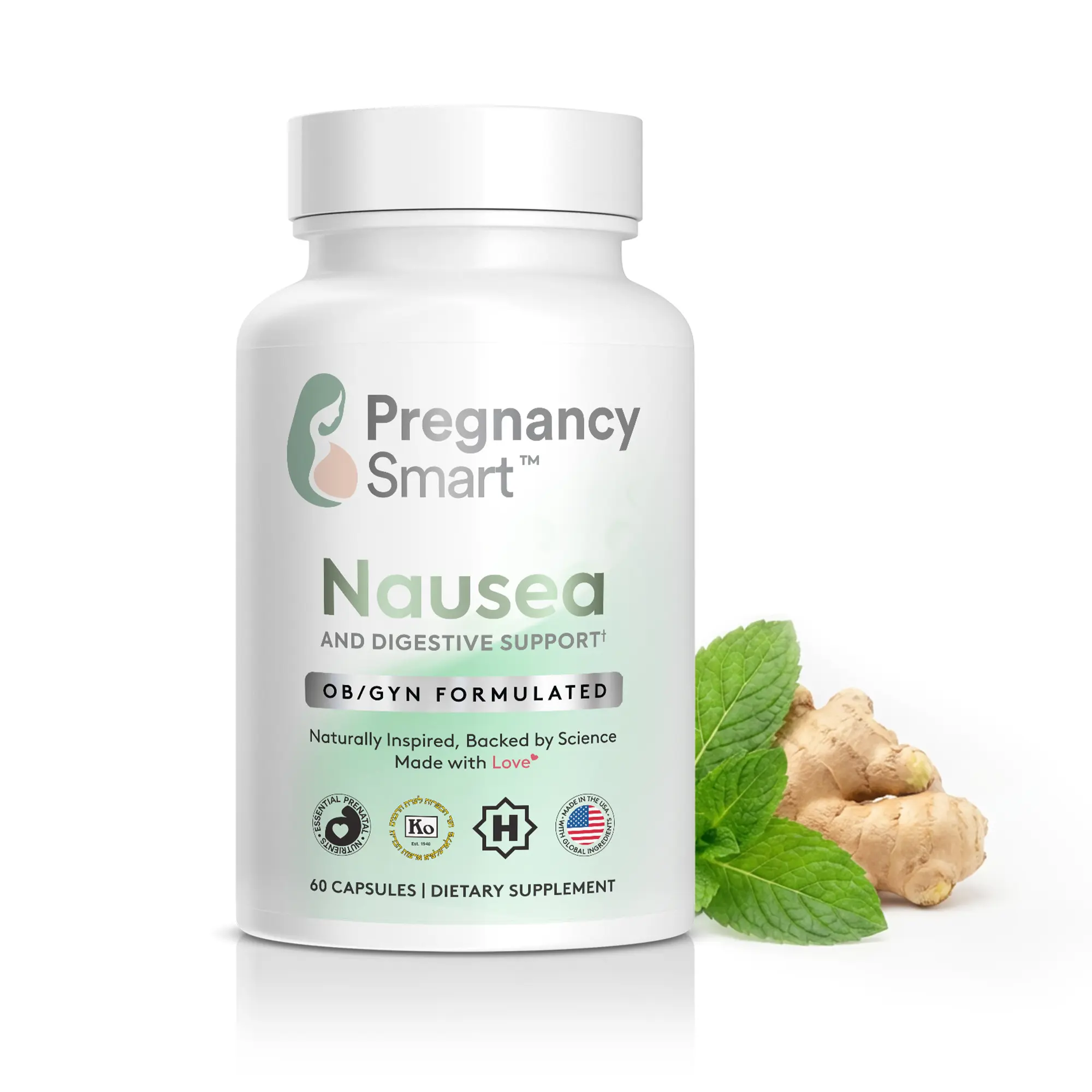 Pregnancy Smart Digestive Comfort Support For Pregnancy - Ginger, Vitamin B6 & Folate – OB/GYN Formulated, Prenatal-Friendly, Vegetarian Capsules (60 Count)