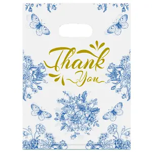100-Pack 5.8" x 7.8" Plastic Retail Bags with Die-Cut Handles - Premium Shopping Bags Thank you