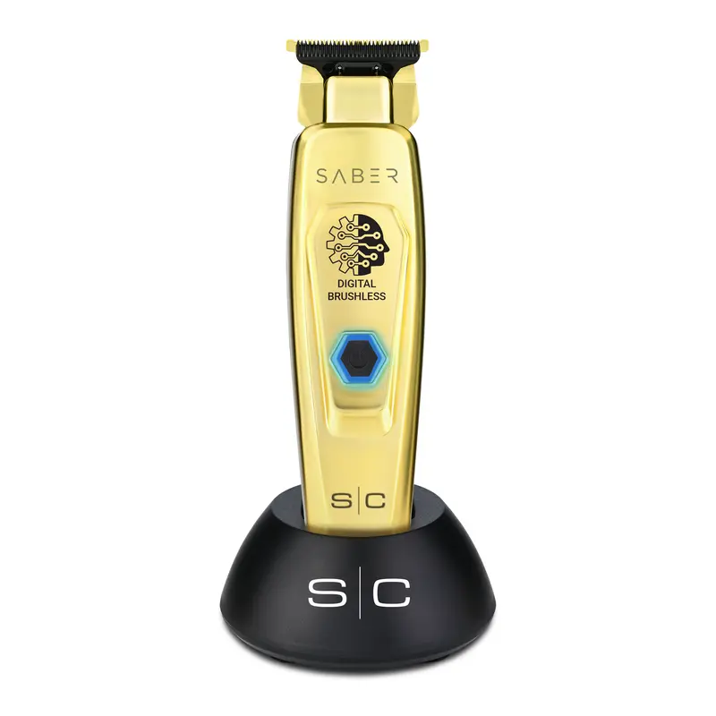 StyleCraft Saber Trimmer - Professional Cordless Hair Trimmer with Full Metal Body and Digital Brushless Motor in Gold Adjustable Carbon