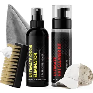 THE HANDY HIVE Hat Cleaner Kit,Ready-To-Use ,Quick Drying for Cleaning Baseball Caps of All Materials Cotton,,Leather,Felt and More Cleans 50+ Hats (Cleaner 6.76oz+Deodorizer 6.76oz,Towel,Brush)