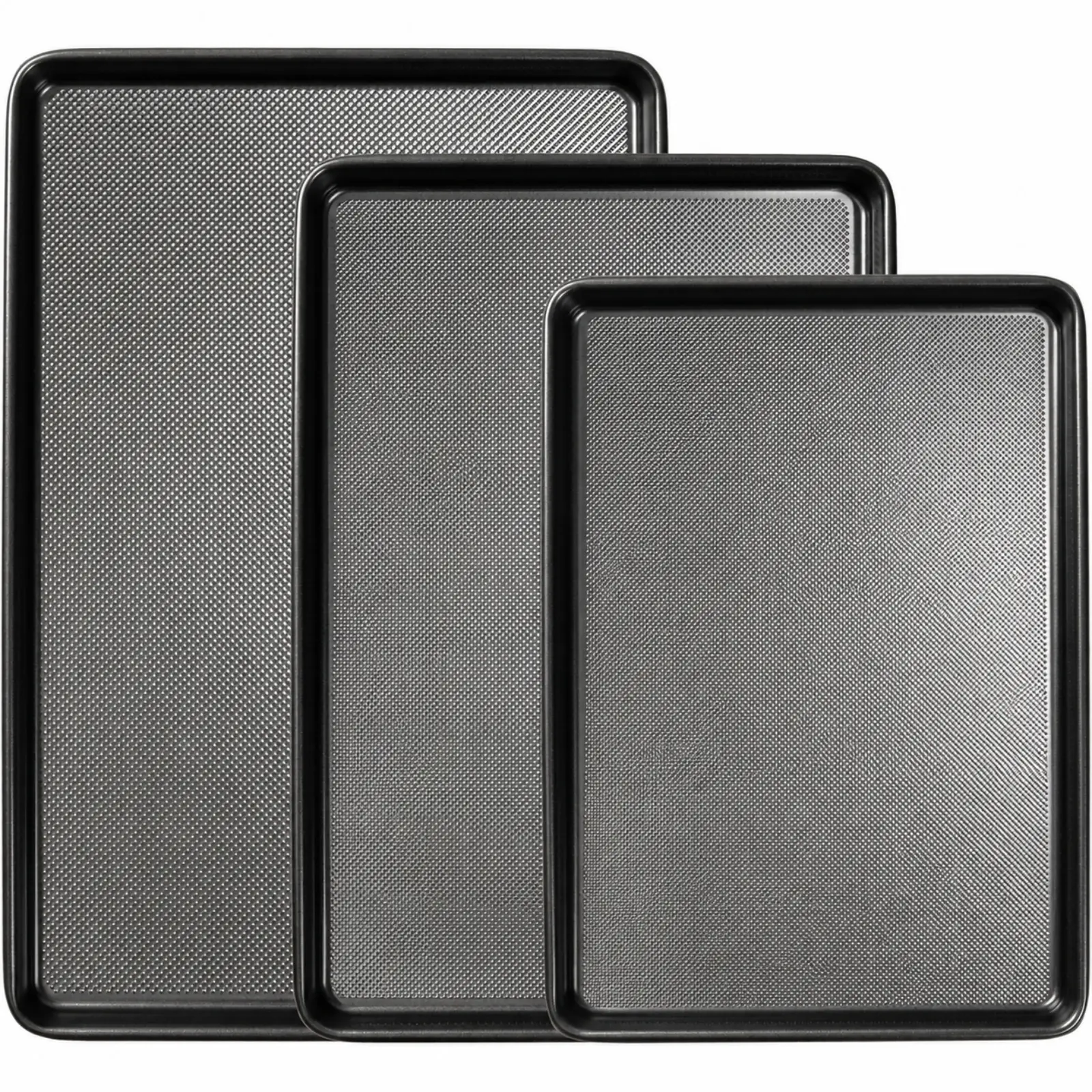 Durable Anti-Stick Carbon Steel Baking Tray Set (Set of 3) - 0.8mm Thick Diamond Texture Half Sheet & Roll Pans, Versatile Oven-Ready Kitchen Bakeware, Baking Supplies