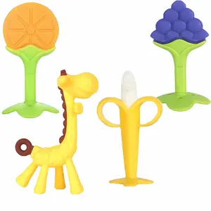 Teething Toys for Baby, Teethers with Banana Toothbrush Teeth Brushing,BPA-Free,Chew Toy Infants Toddlers Silicone Teether for Babies 0-6-12 Months