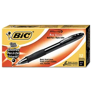 Bic VLGB11-BK Velocity Ballpoint Retractable Pen Black Ink Bold Dozen