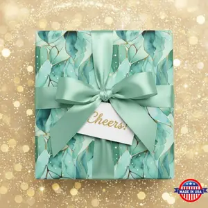 Abstract Leaf Wrapping Paper: Teal, Sage Green & Gold Accents