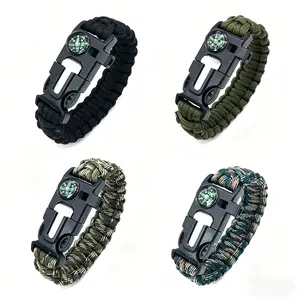 4-Pack 5-in-1 Survival Paracord Bracelet Kit - Includes Compass, Saw, Fire Starter, and Whistle - A Versatile Emergency Tool for Camping, Hiking, Mountaineering, Fishing, Skiing, and Surfing, and an Ideal Valentine's Day Gift