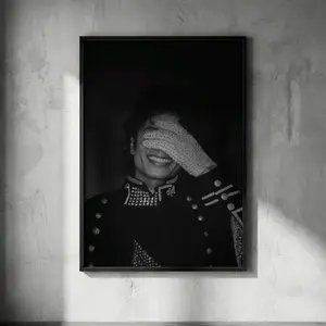 Michael Jackson Vintage Poster  Iconic Sparkly Glove Smile Wall Art, King of Pop Retro Print, Elegant Black White Music Decor for Studio. ( Unframed - Print Only )