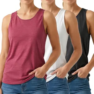 3 Pack Women Summer Soft Stretch Relaxed Round Neck Basic Solid Casual Tank Top