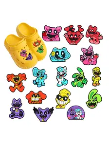 16pcs Cute Smiling Animal Cartoon PVC Shoe Accessories, Perfect for Hole Wristbands, Holey Shoes, Beach Bags, DIY Party Gifts