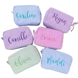 Monogrammed Everything Bag, Cosmetic Case, Make-up Bag, Seersucker