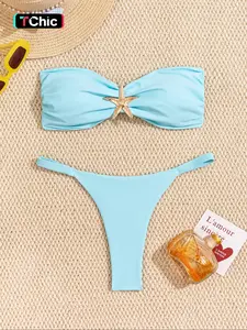 Two-Piece Set Women's Starfish Decor Bikini Set, Casual Fashion Chic Swimsuit Set for Beach Holiday Vacation, Ladies Swimwear for All Seasons