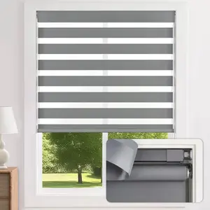 No-Drill Cordless Zebra Blinds - Dual Layer Light Filtering & Room Darkening, Free-Stop Lift, Easy Install, Day & Night Privacy with Valance for Window 30" W x 72" H, Grey