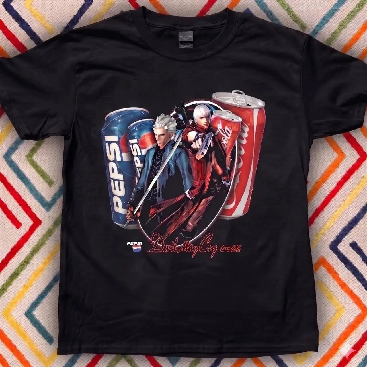 Gildan Men's Black T-shirt, Devil May Cry Pepsi black cotton t-shirt, Devil May Cry Shirt, Dante Vergil Graphic Tee, Vintage Anime Gaming T Shirt, Retro Gamer Streetwear, Y2K Video Game Tee, Unisex Gift