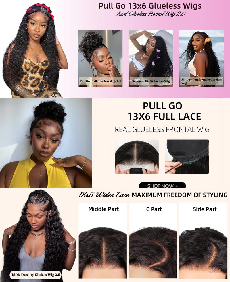 38Inch Deep Wave 13x6 Lace Front Wigs Drawstring Glueless Wig Human Hair 180 Density 13x4 HD Lace Frontal Wigs Human Hair Pre Plucked Deep Curly Glueless Wigs Human Hair for Women Natural Black