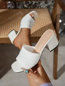 Women's Fashion Knit Design Square Toe Mules Sandals, High Heeled Sandals, Casual Versatile Summer High Heel Shoes, Lightweight Breathable Comfort Daily Wear
