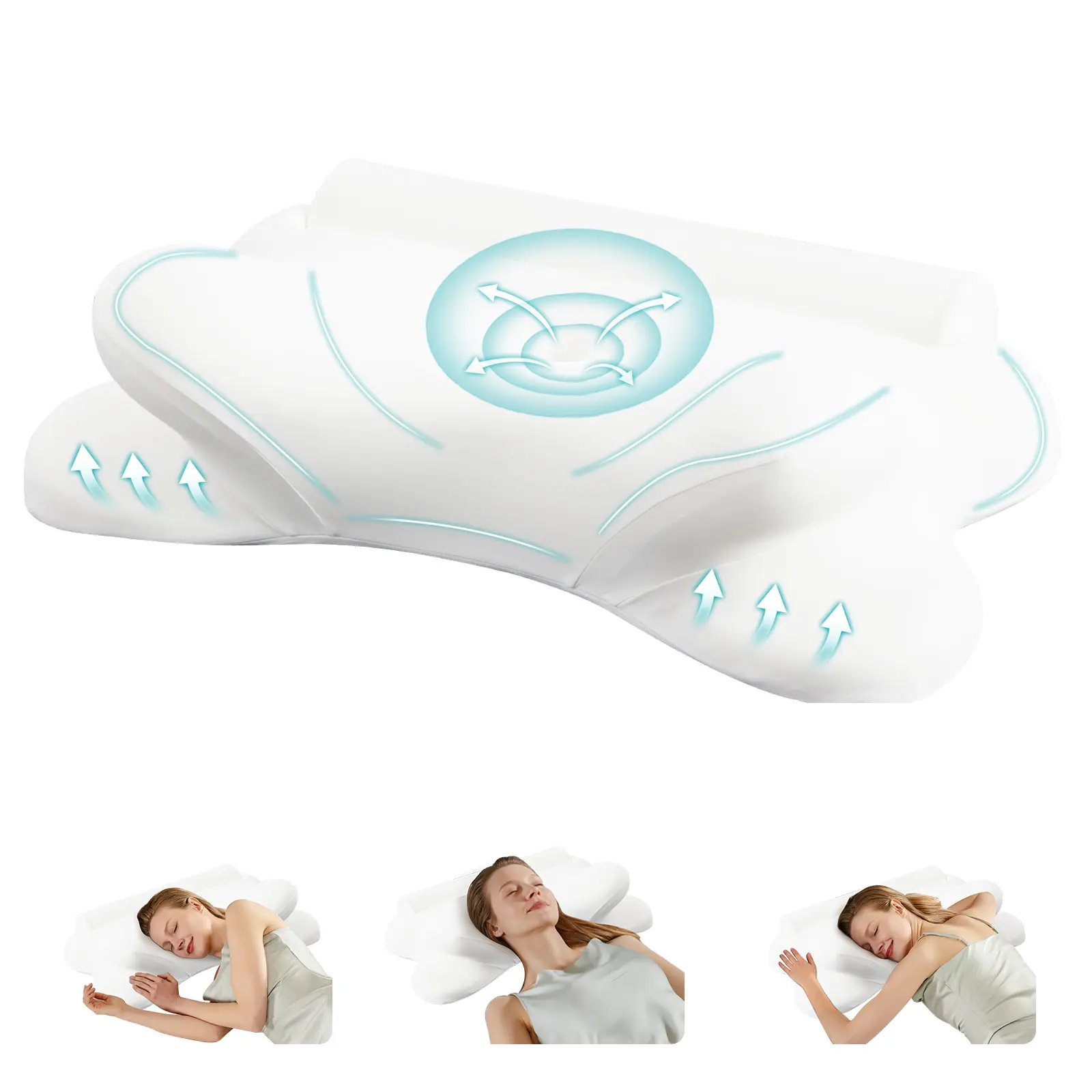 C-Shape Anatomical Memory Foam Cervical Pillow - 2-Height Design, Breathable Fabric, Removable Cover, Body-Safe Breatheable Neck Pillow for Neck Pain Relief, Breatheable Neck Pillows, Anatomical Neck Pillows