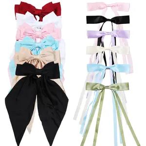 Hair Bows for Women 12 Pcs Tassel Hair Ribbon Clips, 6 Pcs Big Hair Bow with Long Tail & 6 Pcs Hair Ribbon Barrettes Coquette Bows Ponytail Holder Slides Metal Clips Hair Accessories for Women