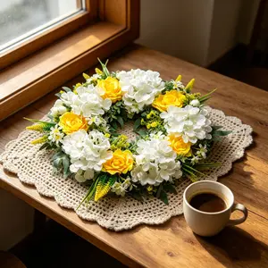 Realistic Spring Summer Hydrangea Rose Wreath, and Flowers with Leaves, Country Style Porch Decor, Ideal for Mother's Day and Weddings