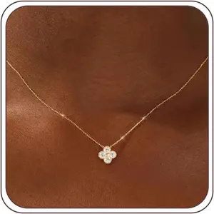 Birthstone Necklace for Women Non Tarnish 14K Gold Plated Four Leaf Clover Necklace Dainty Gold Choker Necklaces for Women Trendy CZ Emerald Pendant Necklace Jewelry Birthday Gifts for Women