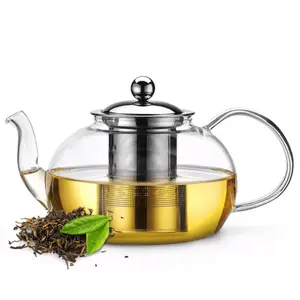 ClearView 20oz Glass Teapot Set with Infuser - Stylish Functional Design High Borosilicate Heat Resistant 600ml Capacity for Loose Leaf Herbal Blooming Teas