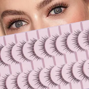 10 Pairs of Natural Look Lightweight False Eyelashes, C-Curve 3D Crystal Cross-Length Lashes for Beginners, Perfect for Work and Date Makeup