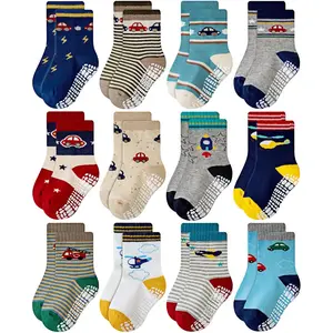 Non Skid Anti Slip Crew Socks With Grips for Baby Infant Toddlers Kids Boys