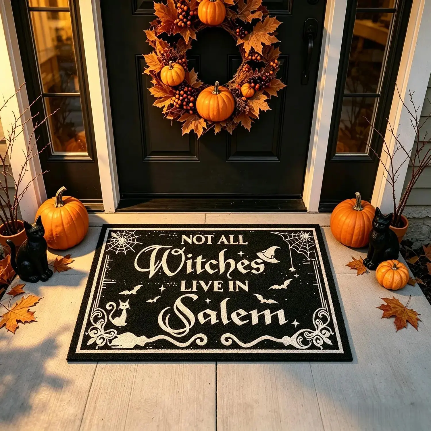 Funny Halloween Witch Doormat Not All Witches Live In Salem Spooky Gothic Flannel Floor Mat Soft Flannel Surface Non Slip Base Front Porch Decor