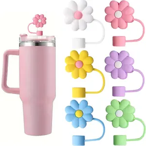 Flower Design Straw Cover, 6 Counts Reusable Straw Toppers, Mini Dustproof Straw Cap, Straw Stopper for Tumbler, Drinkware Accessories [No Cup/Straw]