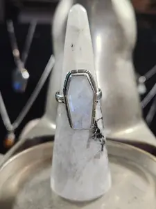 Moonstone Silver Coffin Ring 7