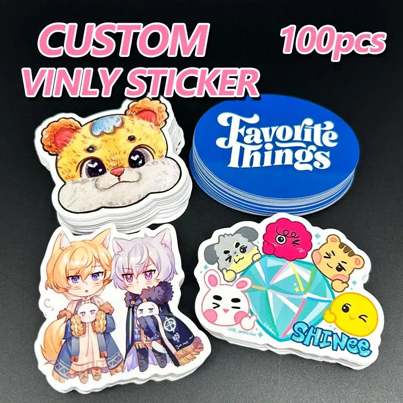 100pcs Custom Stickers Labels With Logo NameText Waterproof glossy film Die Cut Vinyl Personalized For Business logo