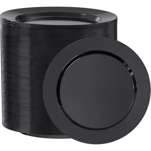100 count Black Plastic Dessert Plates, Disposable Salad Plate,  Hard Fancy Small Plates, Heavy Duty Plastic Cakes Plates for Party, Wedding and Birthday