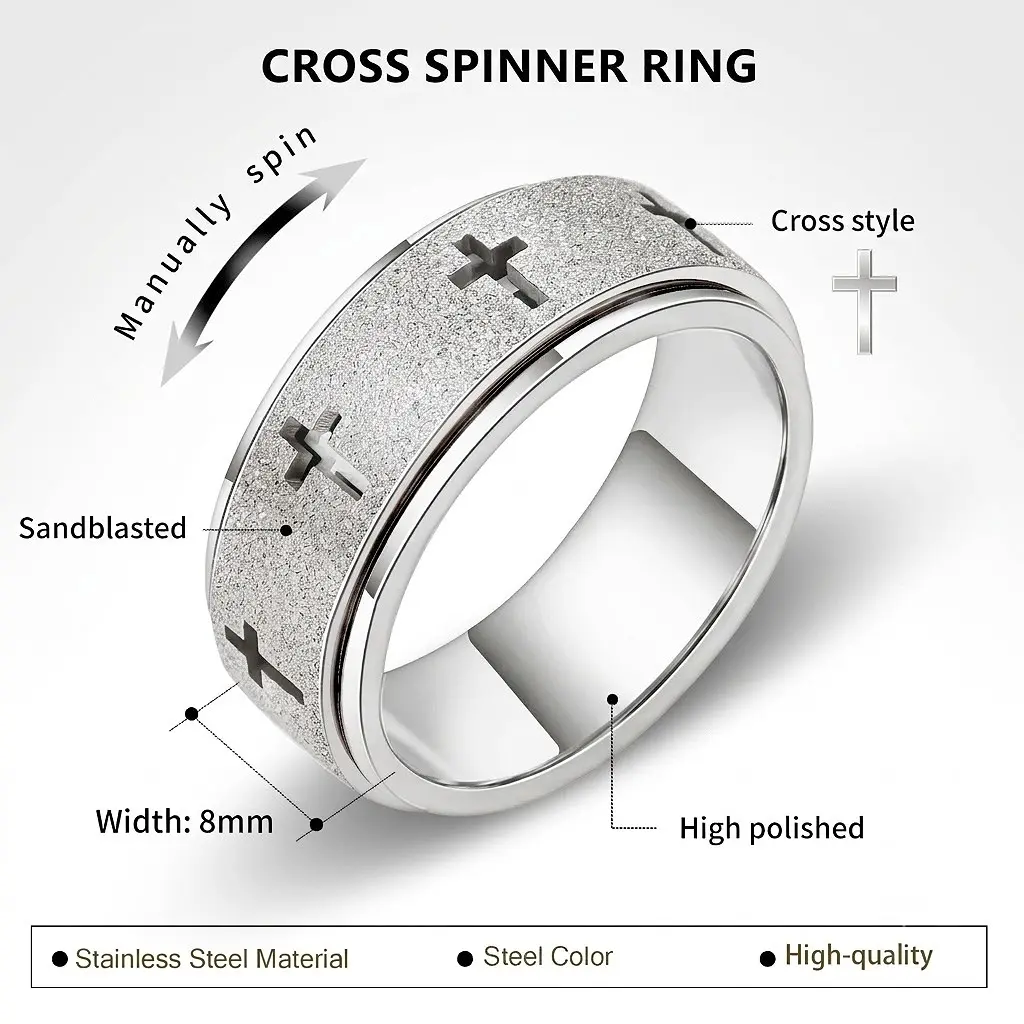 Women's Non-Tarnish Tarnish-Proof Titanium Steel Spinner Fidget Rings with Cubic Zirconia, Comfort-Fit Anxiety Relief Jewelry  Love Gift Accessory, Non Tarnish Jewelry, Tarnish Proof Jewelry