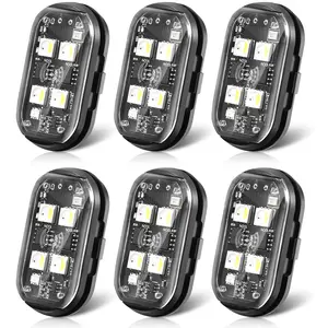 6 PCS RGB strobe light, wireless flash warning light, suitable for bicycles, drones, cars, toys, multi-functional decorative lights (contains 4 lamp beads)