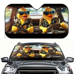 1pc Easter Cool Duck Car Sunshade, Foldable Windshield Sunshade, with Fashion Glasses & Tropical Shirt Design - Foldable Fit for SUVs, Sedans, Vans, Trucks - 4 Suction Cups, Heat & Glare Reduction, Car Interior Accessory, Easyinstall Sunshade