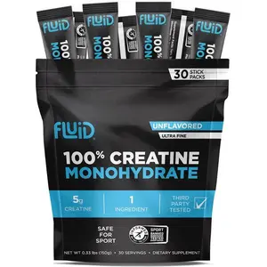 Fluid Creatine - Informed Sport Certified | Ultra-Fine Micronized 100% Creatine Monohydrate Powder | Unflavored | 5g Travel Stick Packs | 30 Servings