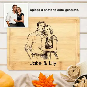 Custom Photo Engraved Cutting Board Personalized Wood Board with Names & Date - Anniversary Wedding Housewarming Family Gift