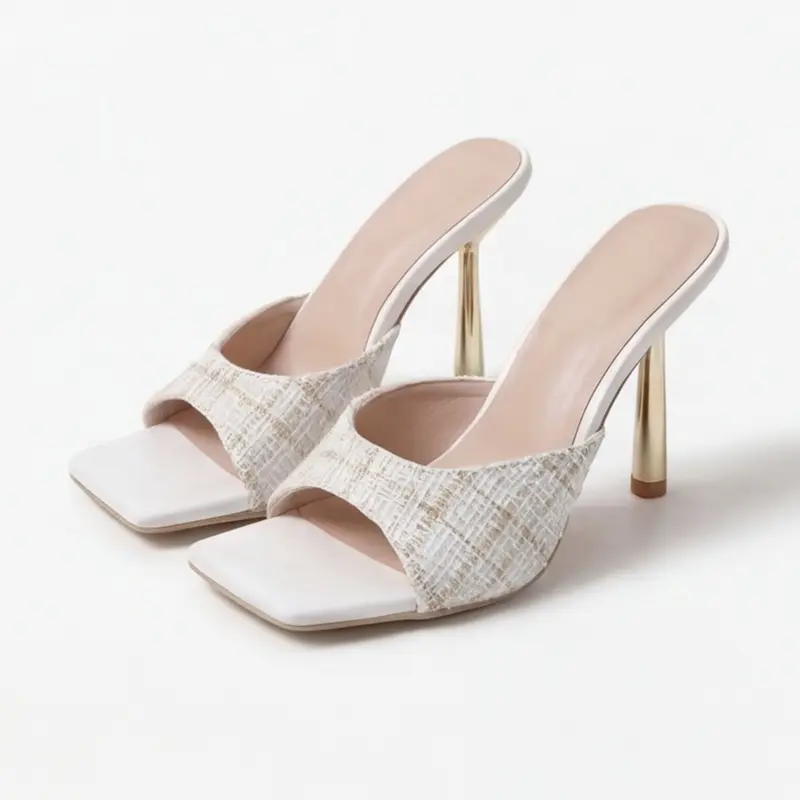 GeeYea white mule heels, mesh mule heels, open toe heels, square toe heels, slide sandals, high heel mules, dress sandals, party heels, date night heels, elegant heels, summer heels, white sandals, slip on heels