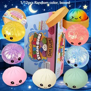 1/12pcs Cute expression big bun decompression toy, relieves anxiety, dough decompression toy, soft TPR material, decompression artifact, unboxing surprise, holiday gift creativity, cute desktop accessories for office workers