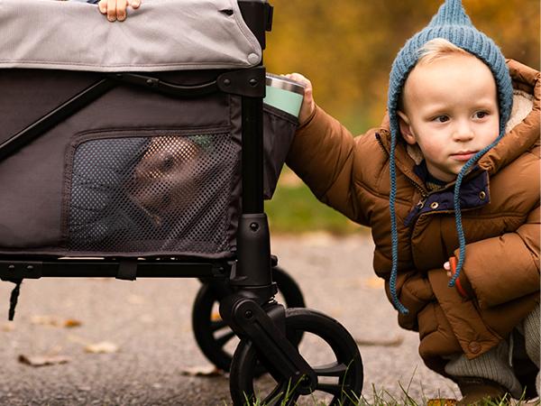 HARPPA Foldable 2 Seater Baby Stroller Wagon with Canopy & Mosquito Net, Stroller with Cup Holders & Stroage, All-Terrain Wheels, Adjustable Handle, For Outdoor & Beach, Baby Items