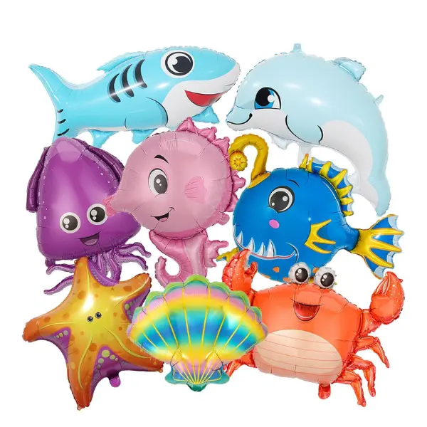 8 Pcs Ocean Sea Animal Foil Balloons – Giant Shark, Dolphin, Octopus, Fish Balloons for Under the Sea Birthday & Baby Shower Party Decorations