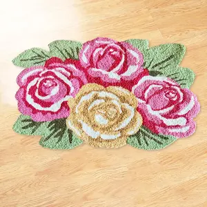 Shaped Rose Hand-Hooked Accent Rug Throw Rug Area Rug Door Mat 28.5 X 17 Inches for Home decor
