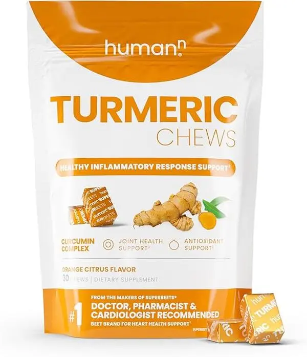 humanN Turmeric Curcumin Chews Supplement – High Absorption Turmeric Supplement and Curcumin Supplements- Orange Citrus Flavor – from SuperBeets Makers – Joint Health – 30 Count