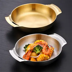 1pc Stainless Steel Seafood Pot Double Handle Stainless Steel Pans Kitchen Hot Pot Wear Resistant Fry Pan Cookware for Kitchen Home Cooking Pan Stainless Steel Cookware Paella Pan