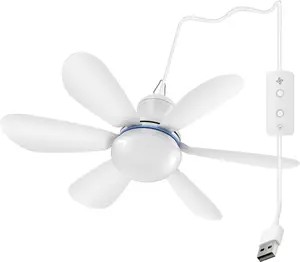 USB Socket Ceiling Fan With Lights,16.5",Mini Small DC 5V,Quiet,Silent,Camping Emergency Portable Outdoor Hanging Gazebo Canopy Dorm Fans,For Plant planting,Tent,RV,Room,Garage