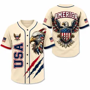 American Eagle Baseball Jersey – USA Flag Patriotic Button Up Shirt for Baseball Fans