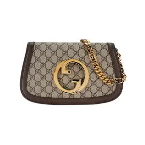 Gucci Blondie Chain Bag for Women – Golden Interlocking G Monogram Canvas with Leather Trim, Ebony and Brown