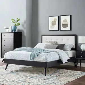 Modway Willow Queen Wood Platform Bed With Splayed Legs in Black White